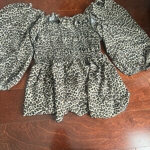 Leopard Print Smocked Blouse